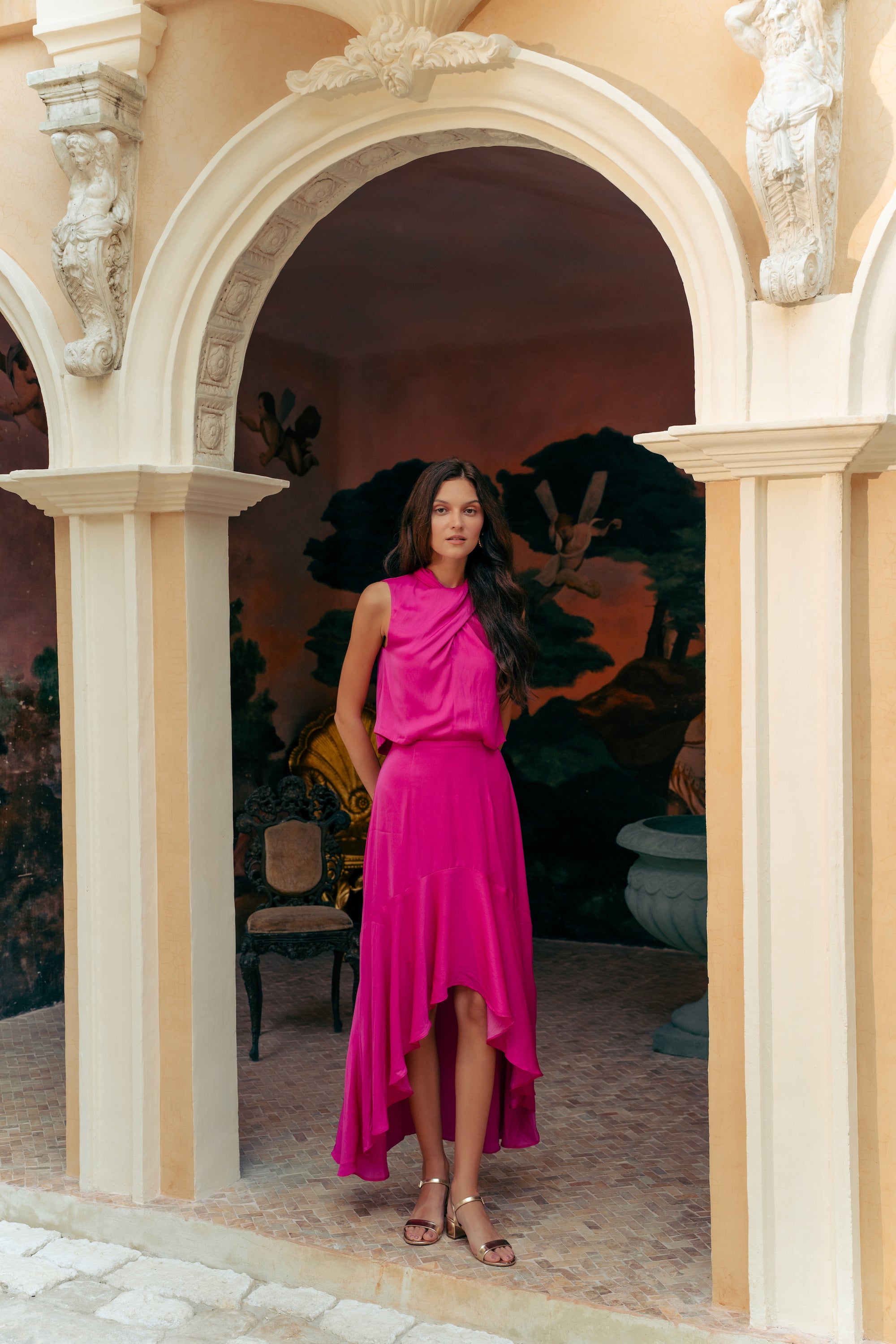Selah Hi-Low Maxi Dress - Fuchsia / Wine (Pre-order)