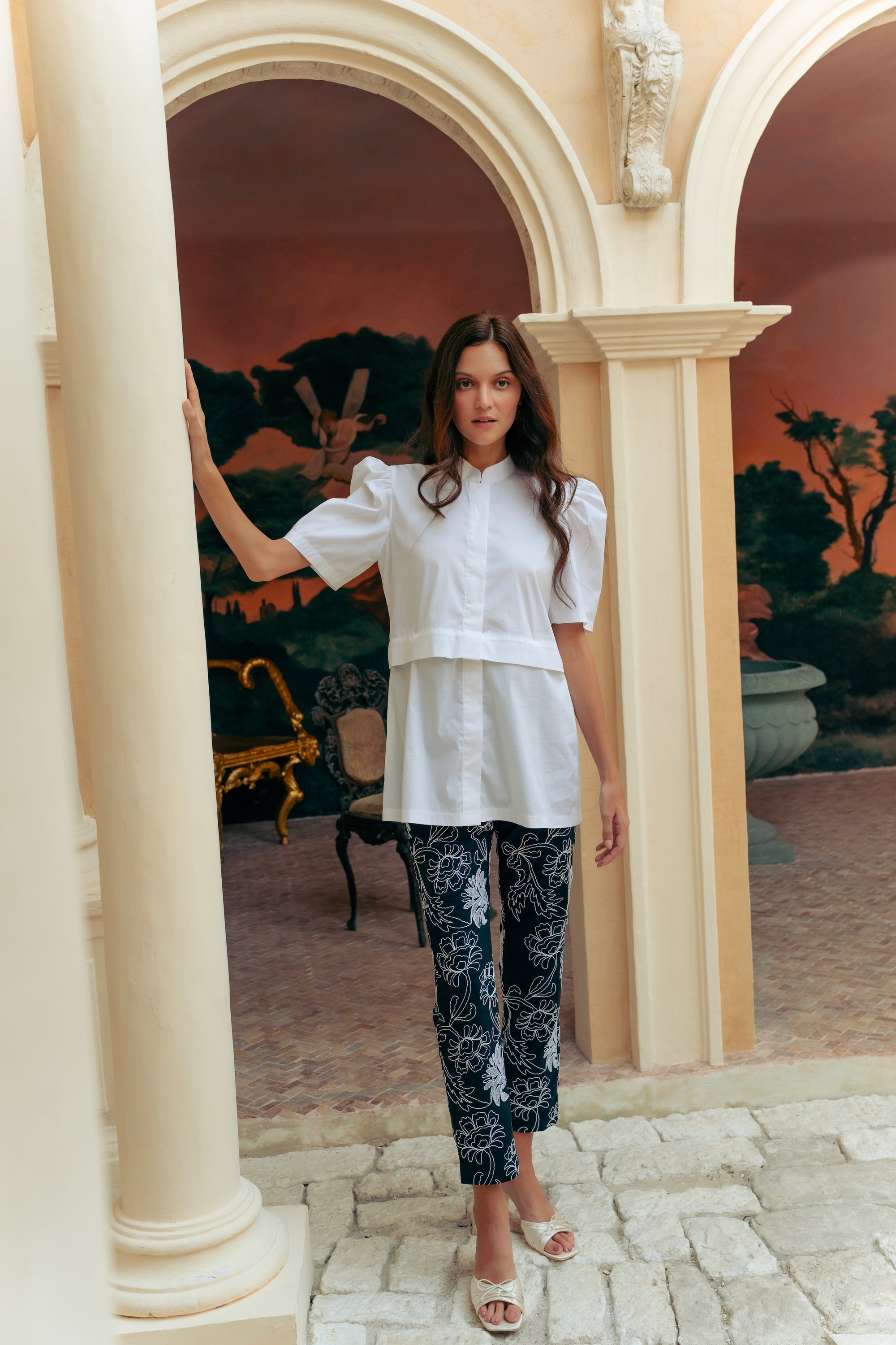 Kelly Convertible Shirt - White / Red / Black (Pre-order)