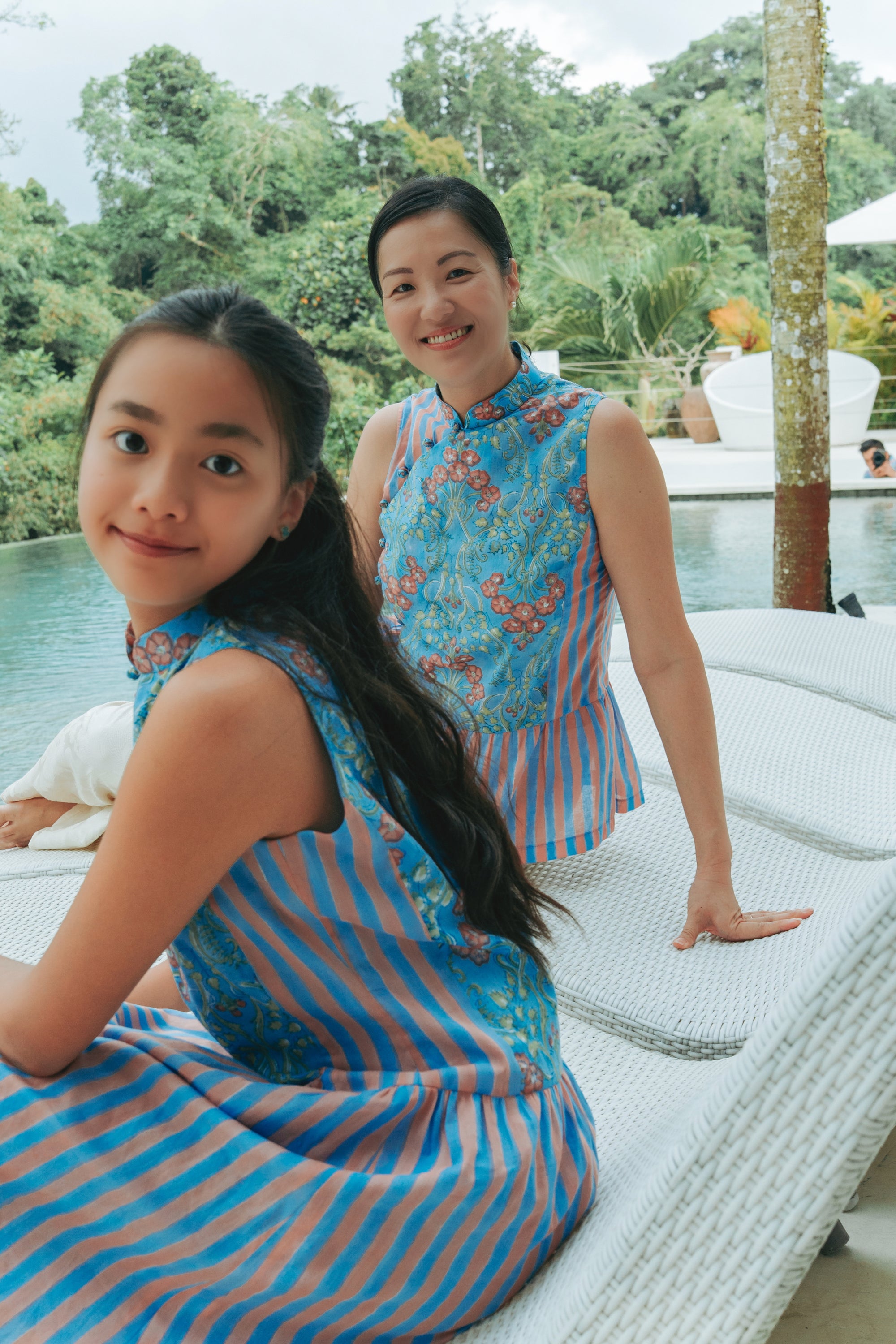 Tuileries Peplum Cheongsam Top - Navy Tulips / French Florals