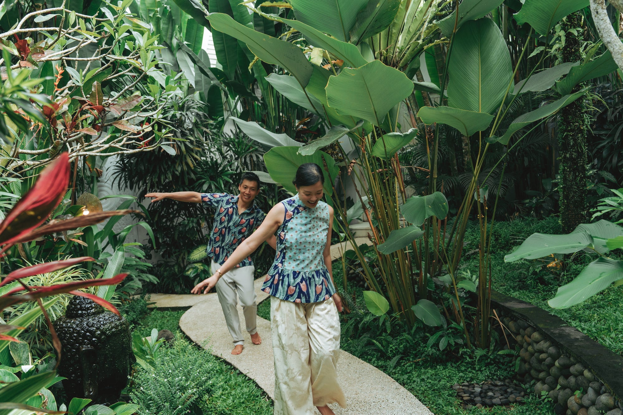 Tuileries Peplum Cheongsam Top - Navy Tulips / French Florals