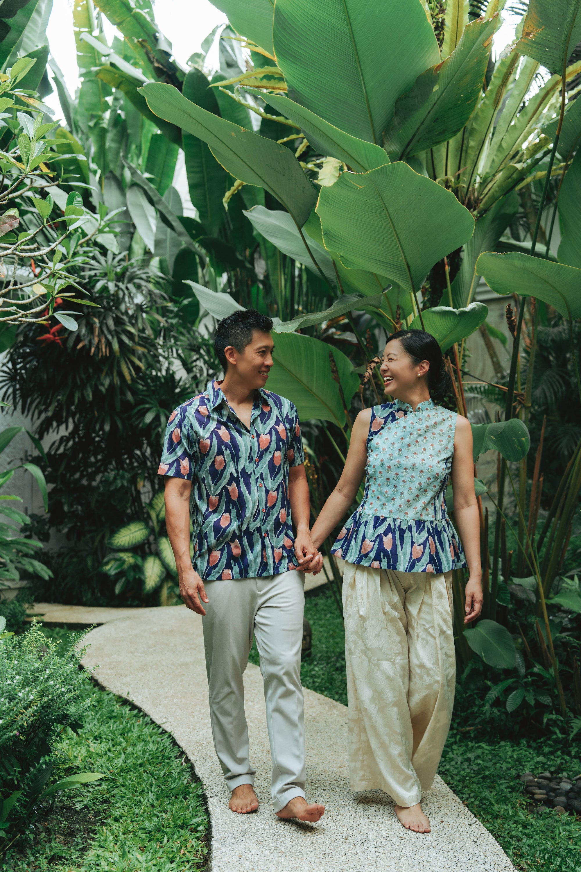 Tuileries Peplum Cheongsam Top - Navy Tulips / French Florals