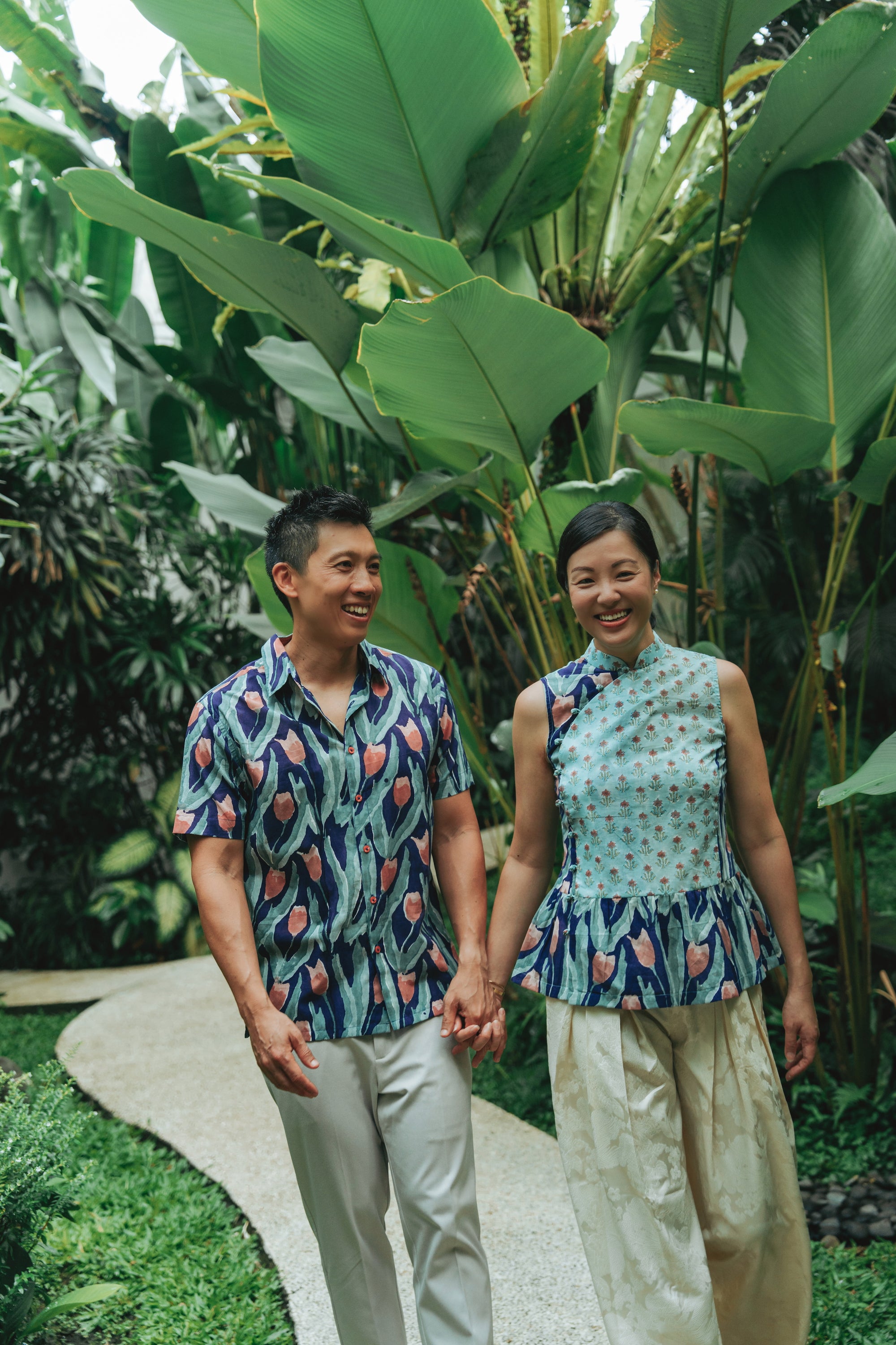 Tuileries Peplum Cheongsam Top - Navy Tulips / French Florals