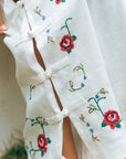 Cross Stitch Linen Pants - Blue / Multi-colour