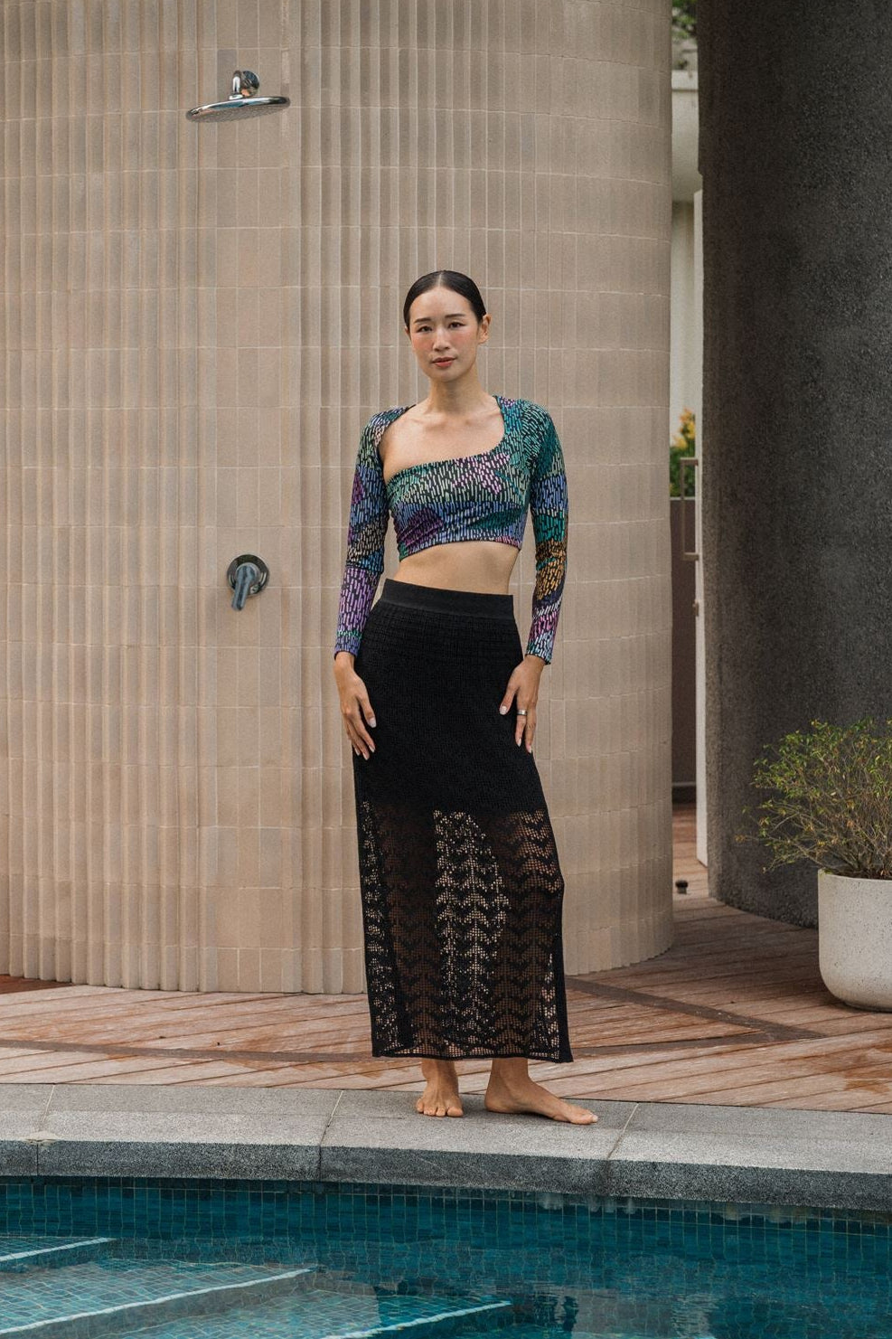 Make Wave Swim Top - Abstract Botanical / Black