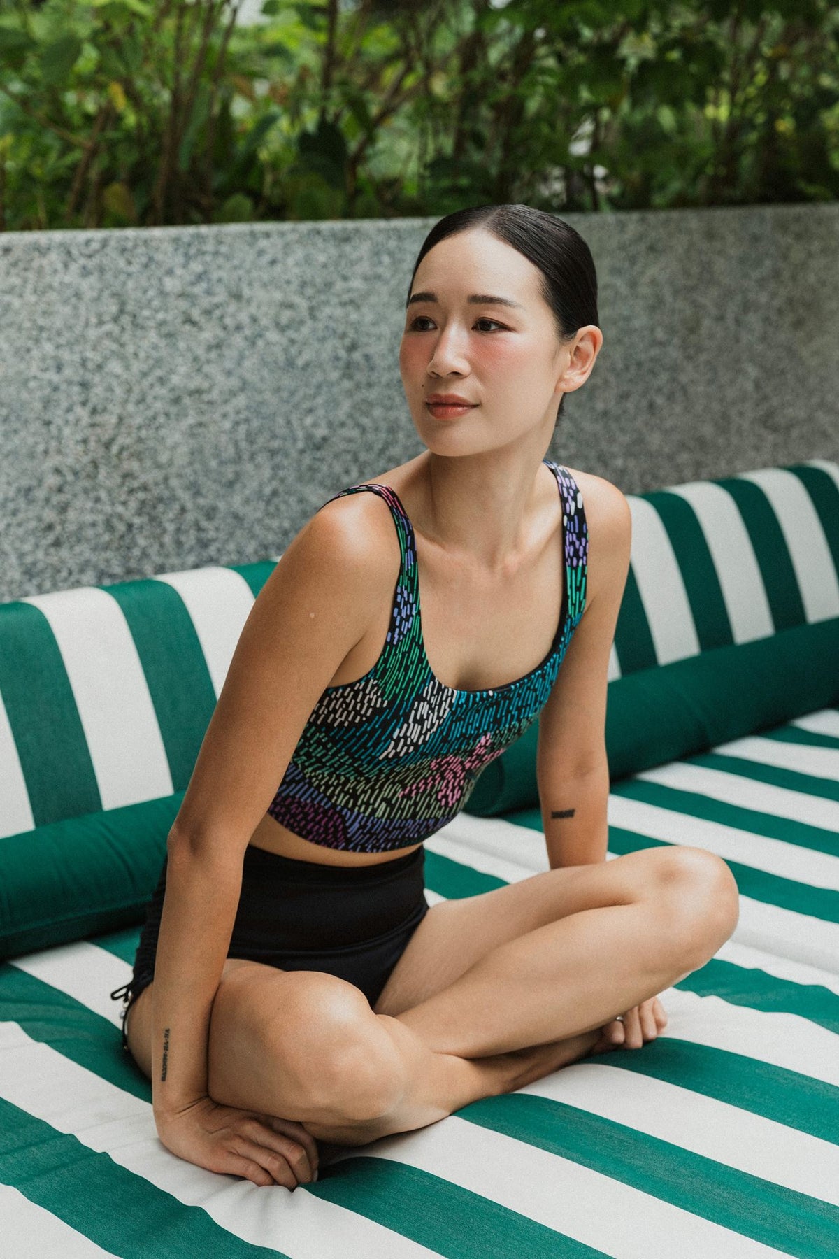 24/7 Swim Top - Abstract Botanical / Black