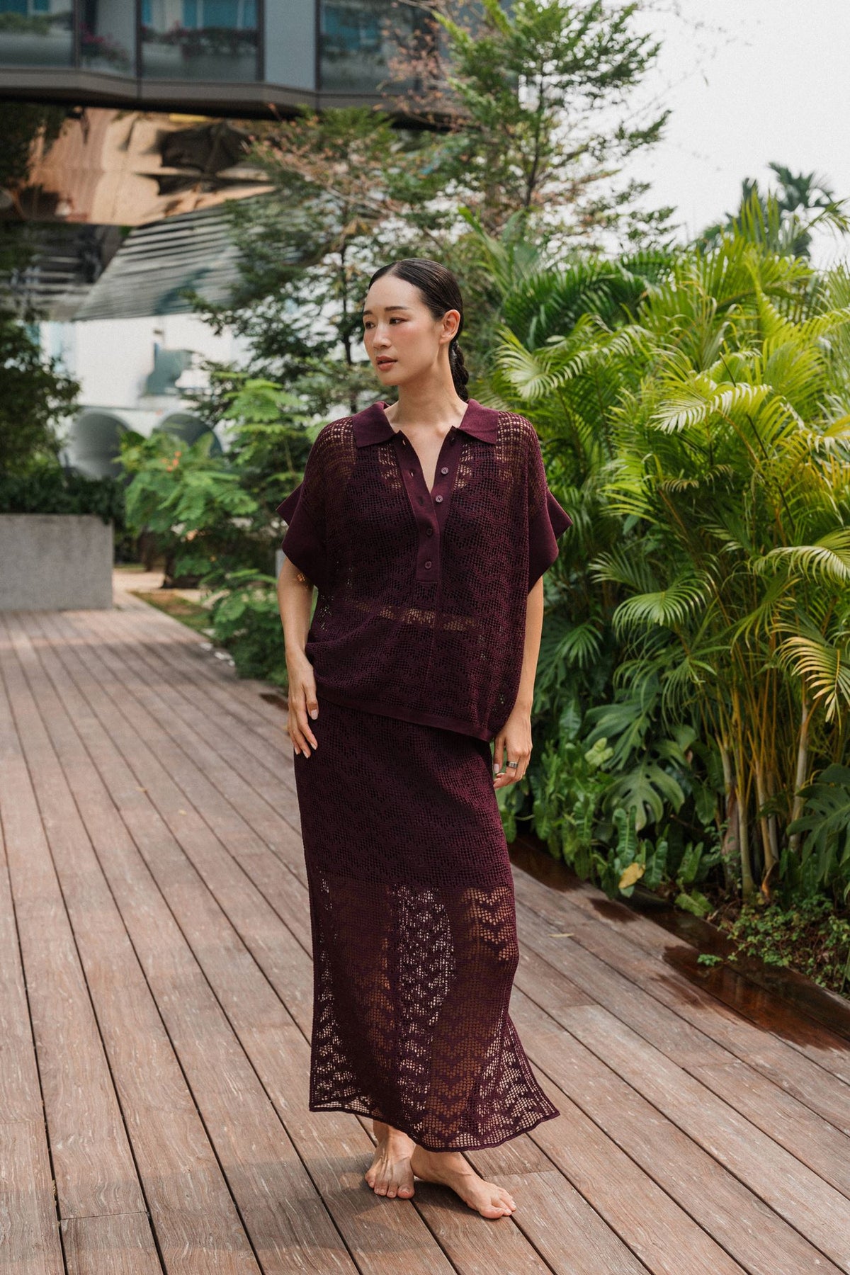 Coastline Crotchet Skirt - Cream / Black / Plum