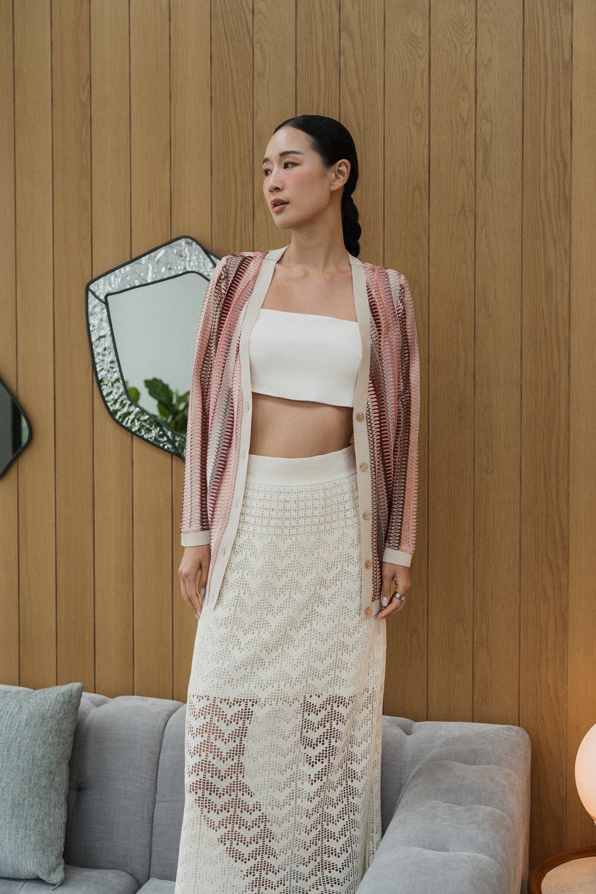 Coastline Crotchet Skirt - Cream / Black / Plum