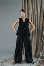 Kendo Wide-Legged Pants- Black / Charcoal / Beige BACKORDER