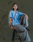 Aoi Collared Shirt - Sky Blue / Black BACKORDER