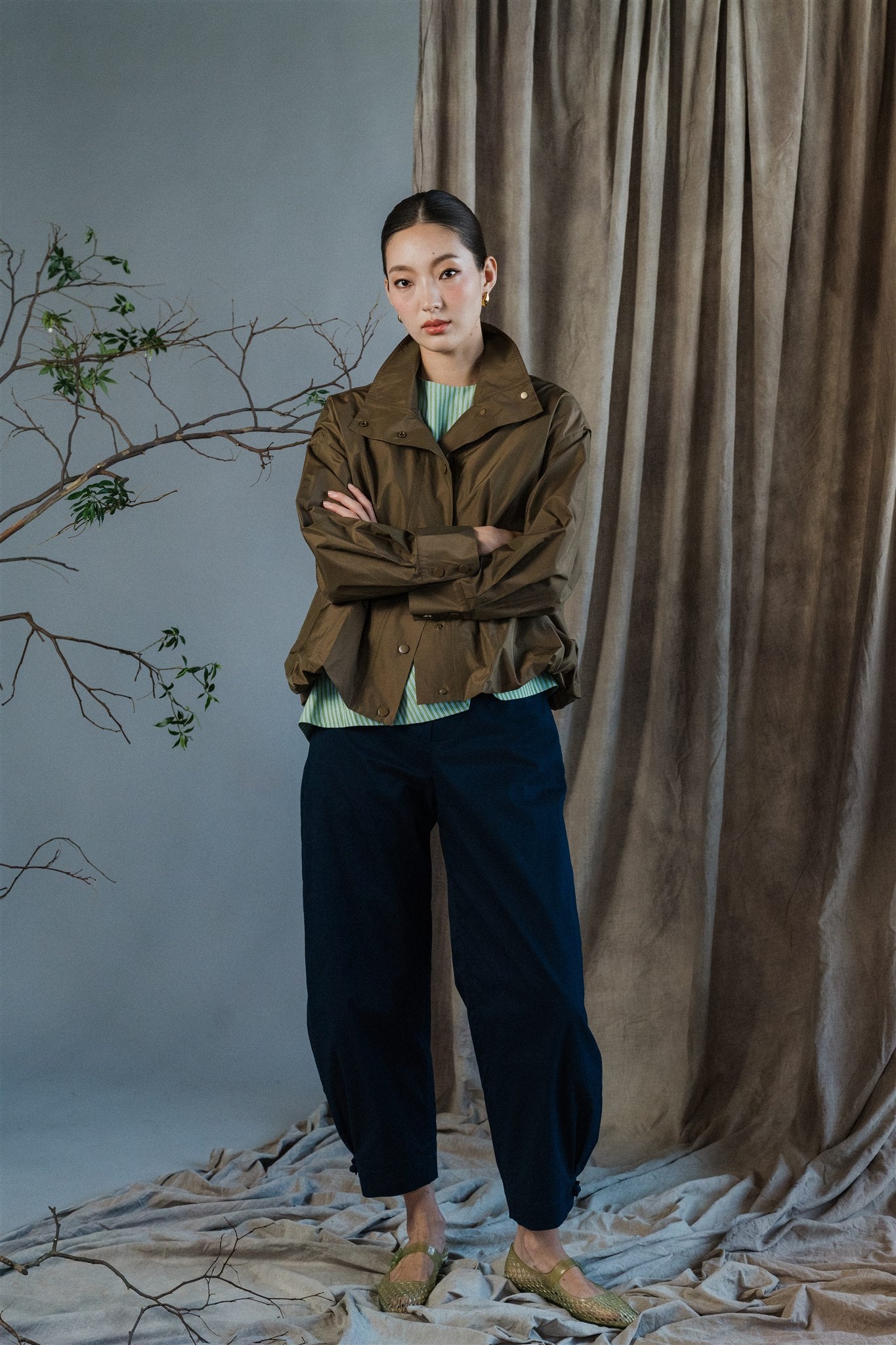 Yuki Barrel Pants - Navy / Green BACKORDER