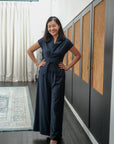 Maven Obi Jumpsuit - Black / Navy Pinstripes