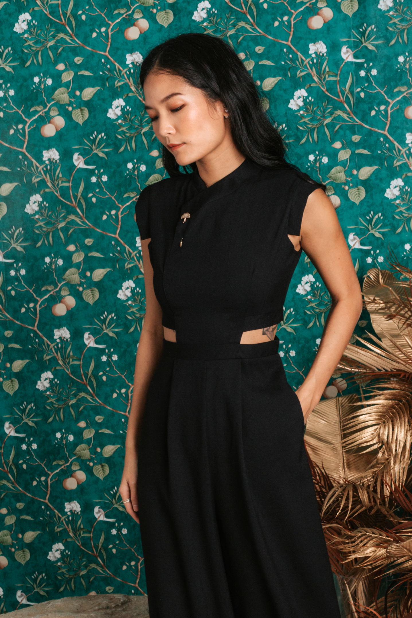 Athena Cut-Out Midi Jumpsuit - Black / Cobalt (Pre-order)