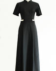 Signature Cut-Out Maxi Cheongsam with Sleeves - Black ( Pre-order )