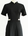 Signature Cut-Out Maxi Cheongsam with Sleeves - Black ( Pre-order )