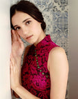 Signature Lace Cheongsam (Knee Length)  - Fuchsia ( Pre-order )
