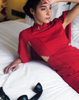 Cape Cut-Out Fitted Cheongsam - Red (Pre-order)