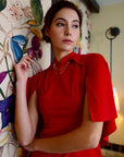 Cape Cut-Out Fitted Cheongsam - Red (Pre-order)