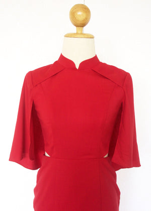 Cape Cut-Out Fitted Cheongsam - Red (Pre-order)