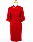 Cape Cut-Out Fitted Cheongsam - Red (Pre-order)