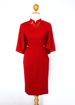 Cape Cut-Out Fitted Cheongsam - Red (Pre-order)