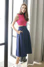 Signature Bi-Colour Cut-Out Cheongsam-  Pink/Navy ( Pre-order )
