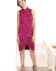 Signature Lace Cheongsam (Knee Length)  - Fuchsia ( Pre-order )