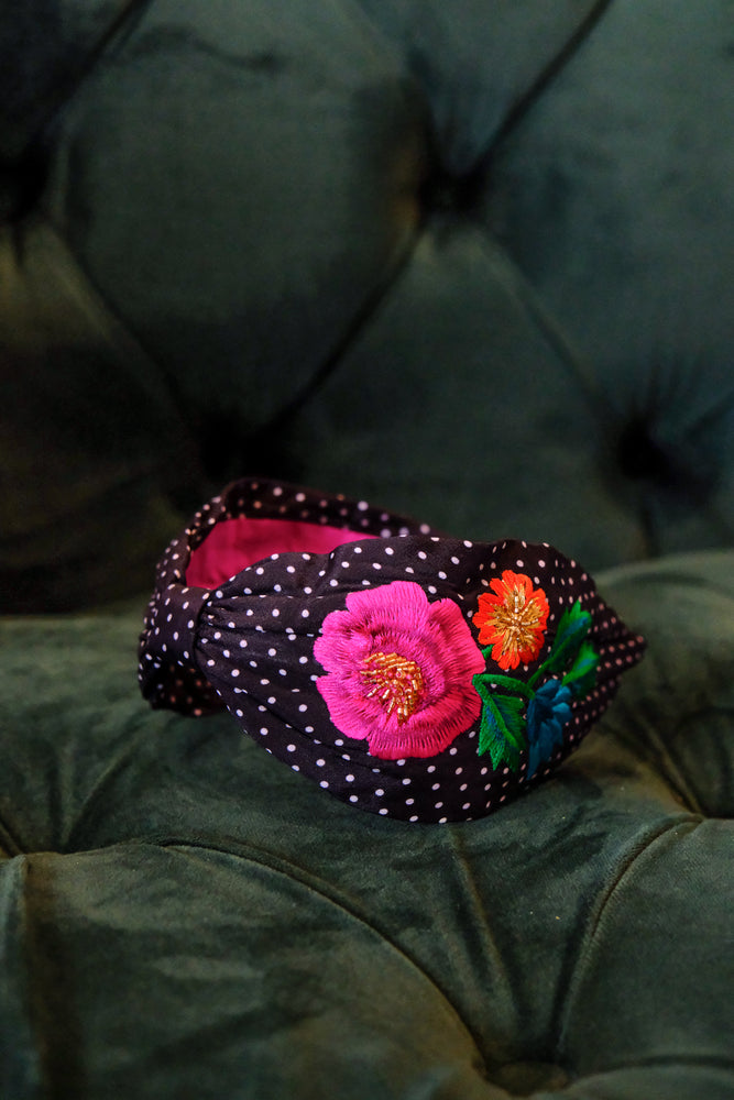 Polka Black Floral Headband