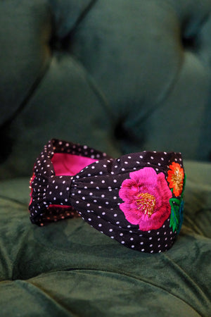 Polka Black Floral Headband