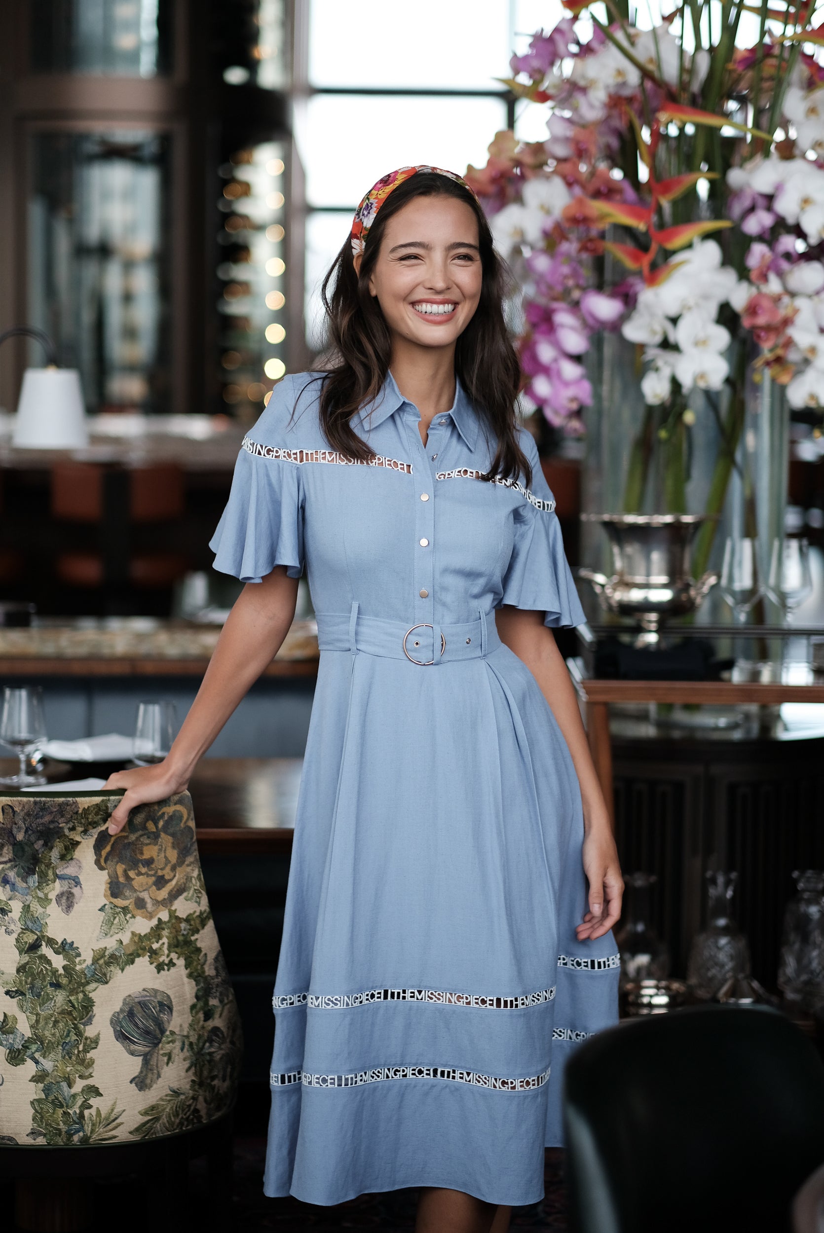 TMP x DOT Monogram Shirt Dress - Orange / Chambray
