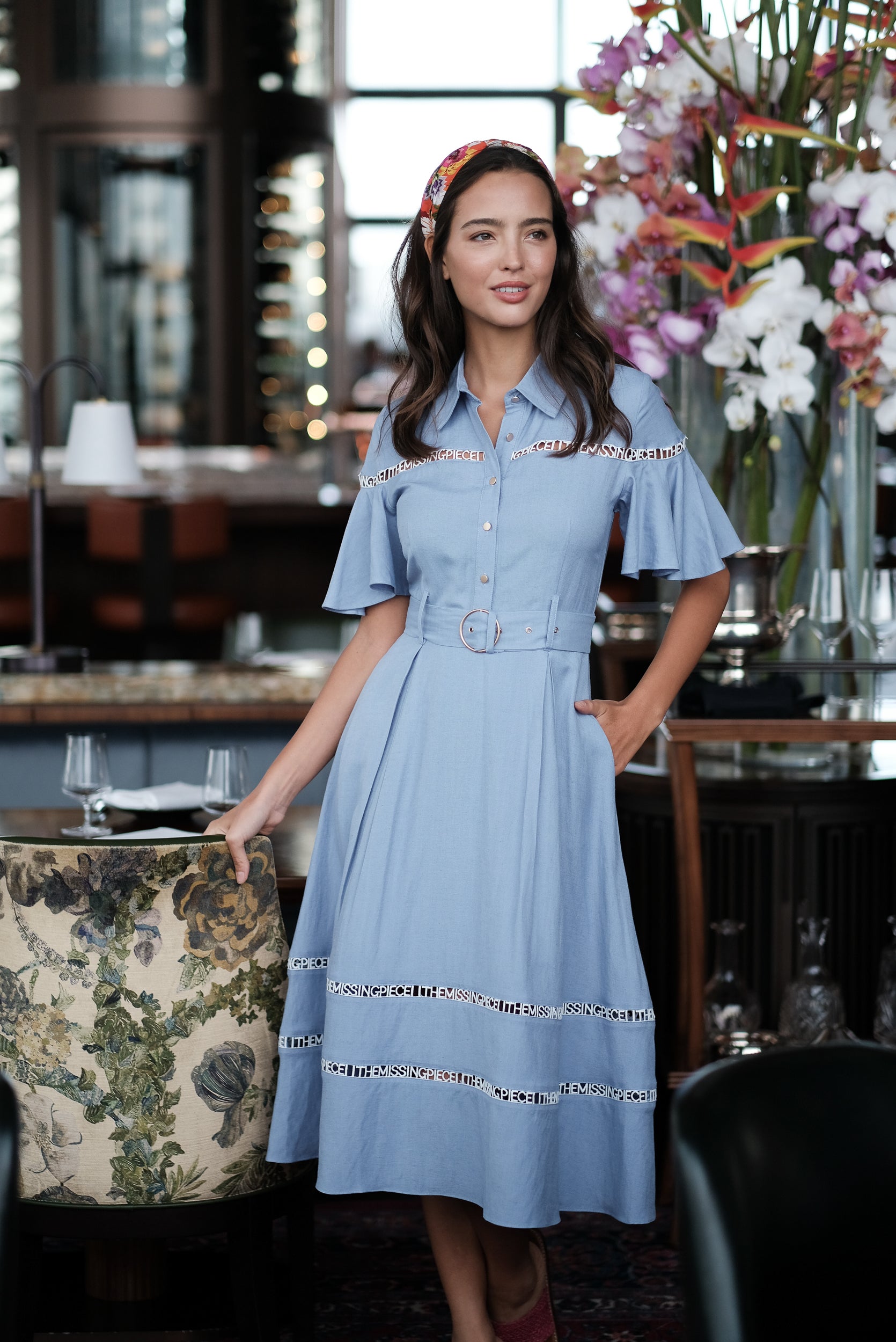 TMP x DOT Monogram Shirt Dress - Orange / Chambray