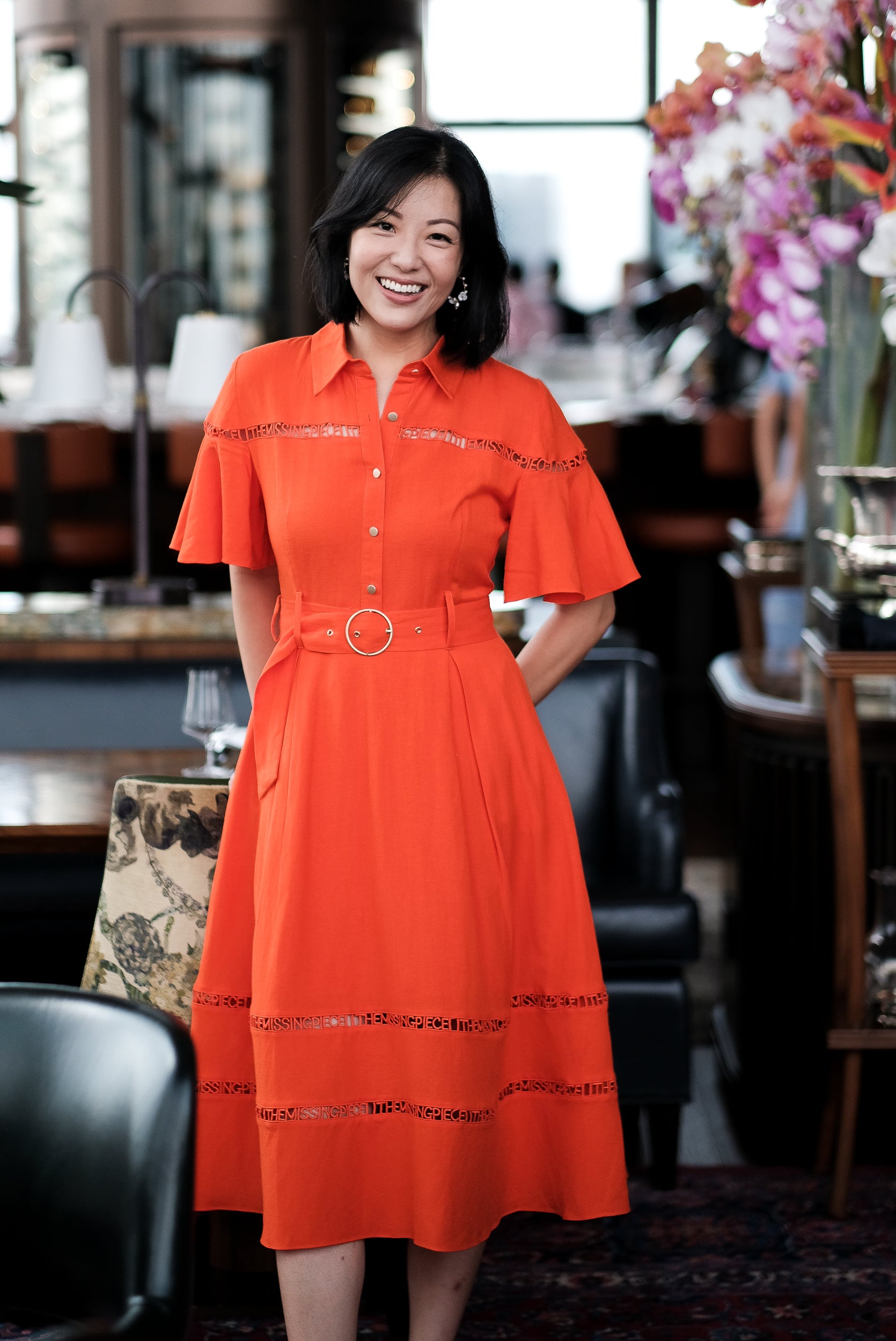 TMP x DOT Monogram Shirt Dress - Orange / Chambray