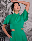 Signature Cut-Out Maxi Cheongsam with Sleeves - Emerald ( Pre-order )