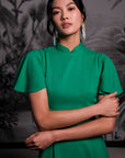 Signature Cut-Out Maxi Cheongsam with Sleeves - Emerald ( Pre-order )