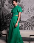 Signature Cut-Out Maxi Cheongsam with Sleeves - Emerald ( Pre-order )