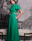 Signature Cut-Out Maxi Cheongsam with Sleeves - Emerald ( Pre-order )