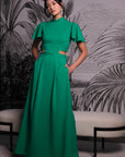 Signature Cut-Out Maxi Cheongsam with Sleeves - Emerald ( Pre-order )