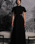 Signature Cut-Out Maxi Cheongsam with Sleeves - Black ( Pre-order )