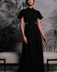 Signature Cut-Out Maxi Cheongsam with Sleeves - Black ( Pre-order )