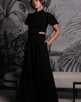 Signature Cut-Out Maxi Cheongsam with Sleeves - Black ( Pre-order )