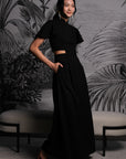Signature Cut-Out Maxi Cheongsam with Sleeves - Black ( Pre-order )