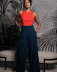 Jem Racer Bi-Colour Cut-Out Maxi Jumpsuit - Orange/Fall Blue (Pre-order)