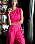 Asymmetrical Off-Shoulder Top -  Forest Green / Fuchsia / Black ( Pre-order )