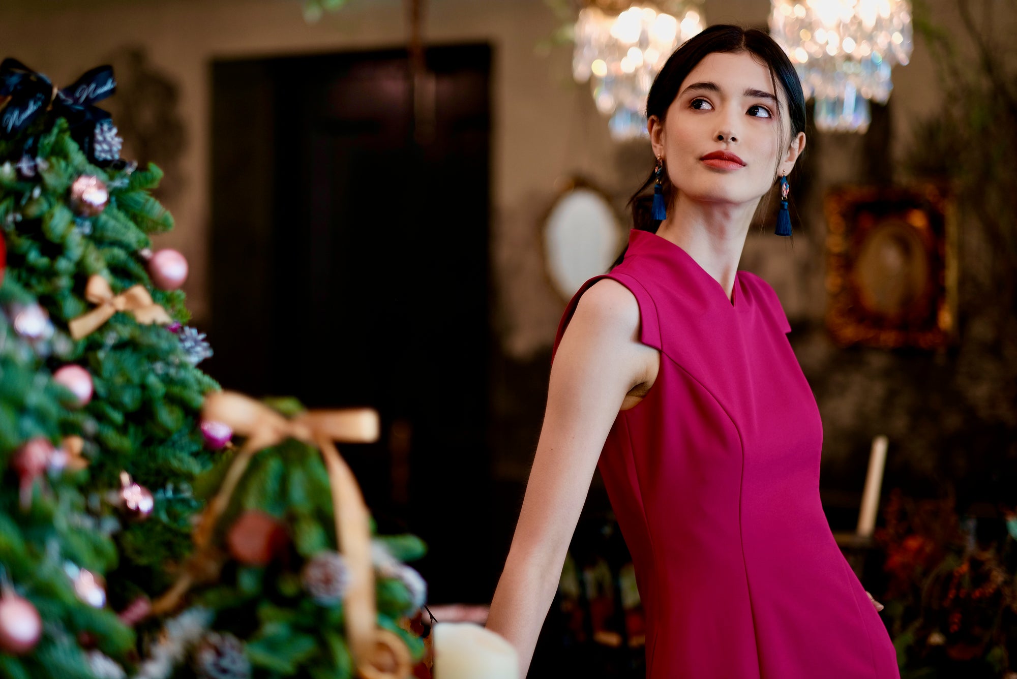Selena Midi Dress - Fuchsia / Red / Cobalt ( Pre-order )