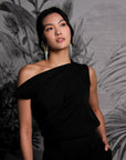 Asymmetrical Off-Shoulder Top -  Forest Green / Fuchsia / Black ( Pre-order )