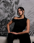 Asymmetrical Off-Shoulder Top -  Forest Green / Fuchsia / Black ( Pre-order )