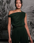 Asymmetrical Off-Shoulder Top -  Forest Green / Fuchsia / Black ( Pre-order )