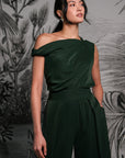 Asymmetrical Off-Shoulder Top -  Forest Green / Fuchsia / Black ( Pre-order )