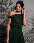 Asymmetrical Off-Shoulder Top -  Forest Green / Fuchsia / Black ( Pre-order )