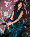Sequoia Sequin Maxi Cheongsam - Teal / Red / Navy (Pre-Order)