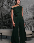 Asymmetrical Off-Shoulder Top -  Forest Green / Fuchsia / Black ( Pre-order )